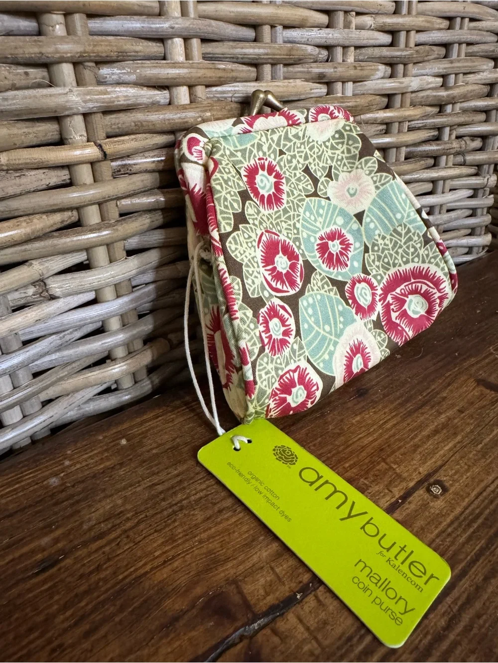 Amy Butler Mallory Floral Coin Purse in Brown, Red & Aqua